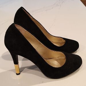 Seychelles Suede High Heeled Pumps Gold Detail on Heel Size 8.5